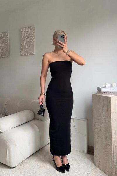 MOZENA Staplez Long Dress with Slit at the Back