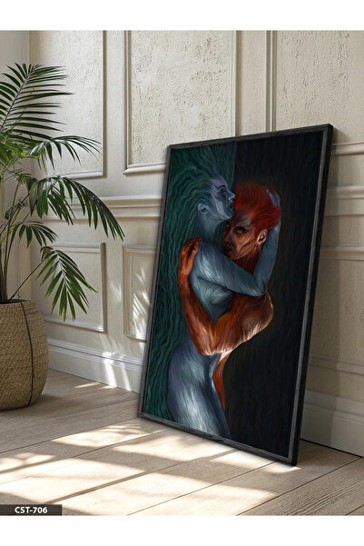 Evinemoda Fire and Water One-Piece Black Wooden Framed Painting