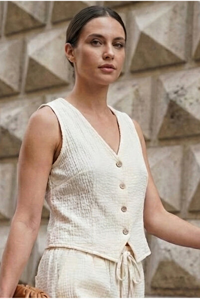 Maule Βαμβακερό ελαστάνινο υφαντό ύφασμα με υφή, αμάνικο γυναικείο γιλέκο @Pa...