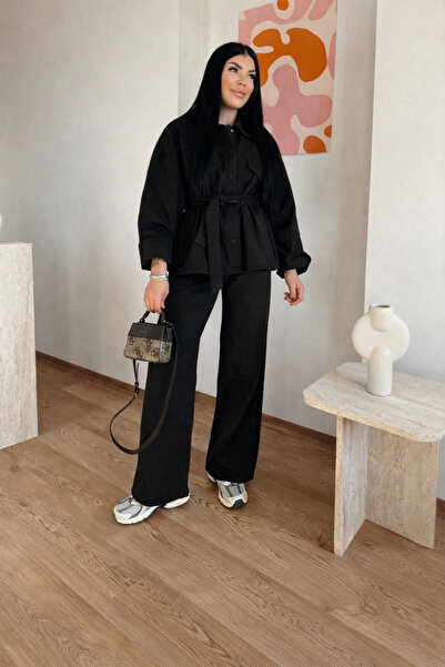 deniva Oversize Black Belted Denim Set