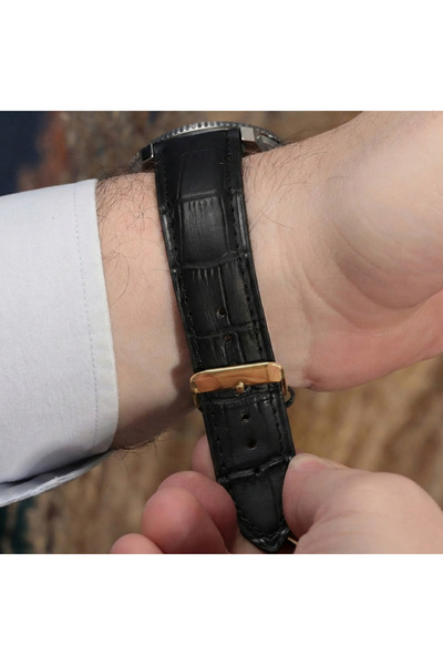 Onywatch 22 mm Deri Saat Kordonu Altın Tokalı 22 mm Kordon Gold 22 mm Saat Ka...