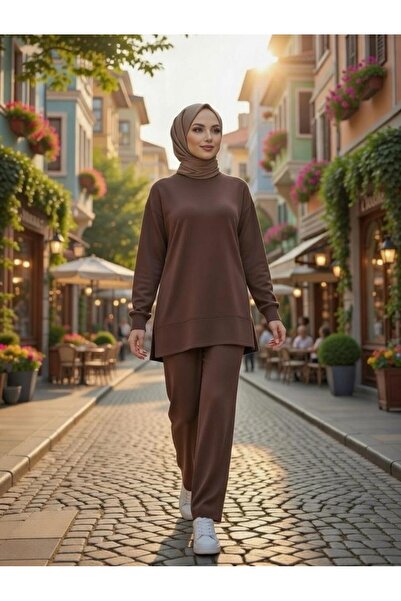 Elit Îmbrăcăminte hijab pentru femei, tunică cu decolteu tip crew, cu șliț la...