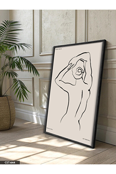 Evinemoda Minimalistički ženski poster, jednodijelna crna slika u drvenom okviru