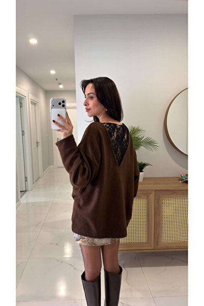 BİRCANÇİL Lesiya Brown Back Lace Detailed Knitwear