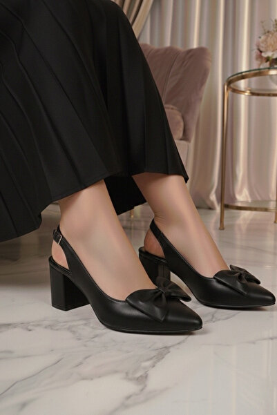 Weynes Women's Black Bow Tie 5 cm Heeled Shoes Wsb3138