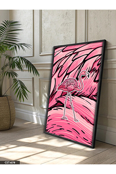 Evinemoda Pink Flamingo One Piece Black Wooden Framed Painting