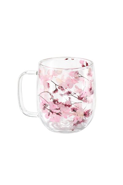 Ginza Mug with pink dried flower insert, double walls, borosilicate glass, 25...