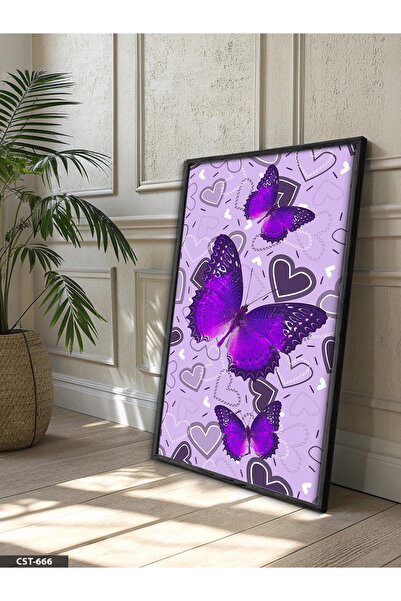 Evinemoda Ljubičasti leptiri, jednodijelna crna slika u drvenom okviru