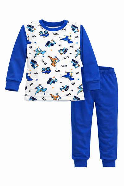 REMSA Boy's Cotton Patterned Pajama Set 6068-06 Saks Blue