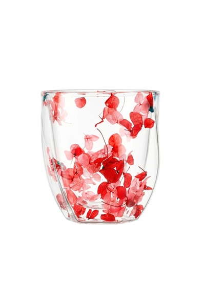 Ginza Glass with red dried flower insert, double walls, borosilicate glass, 2...