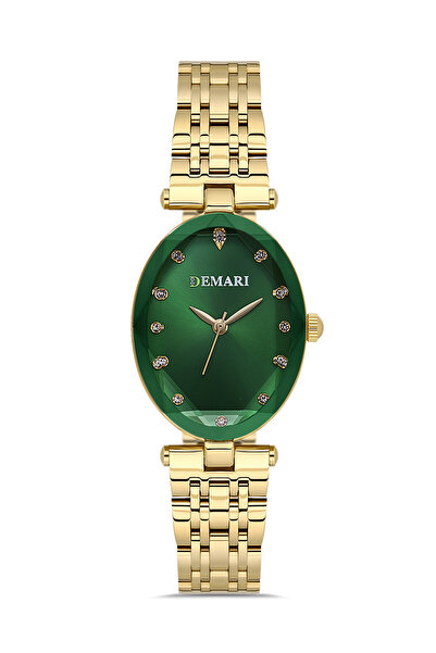 DEMARİ Women's Wristwatch Quartz Movement Gold Steel Band Stone Detail Green ...