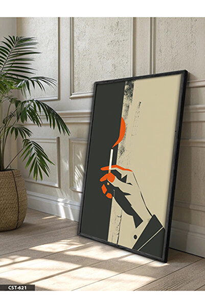 Evinemoda Cigarette in Hand One Piece Black Wooden Framed Painting