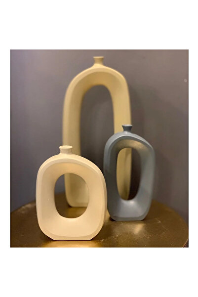 Nonno dekor مزهرية سيراميك بيضاوية الشكل 3 قطع، طراز بوهيمي، تحفة فنية، ديكور