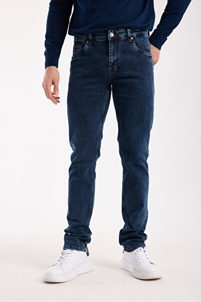 muzzo jeans Slim Fit Lycra Snow Washed Navy Blue Jeans