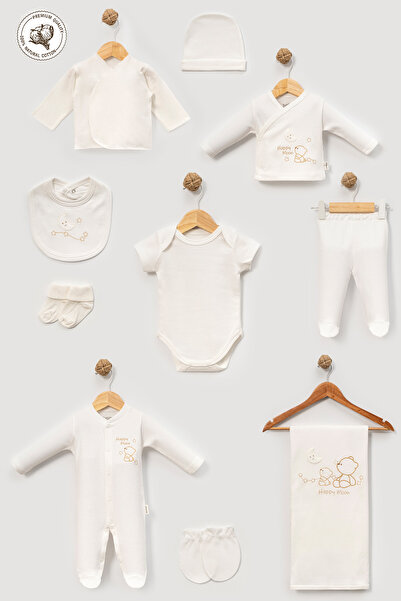 Bebitof Happy Moon Embroidered 10-Piece Boxed Newborn Hospital Release Bodysu...