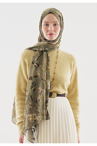 Fresh Flower Rain Patterned Cotton Viscose Shawl Çağla