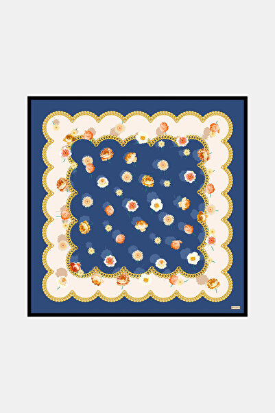 Vakko LACİVERT ÇİÇEK DESENLİ TWİLL EŞARP