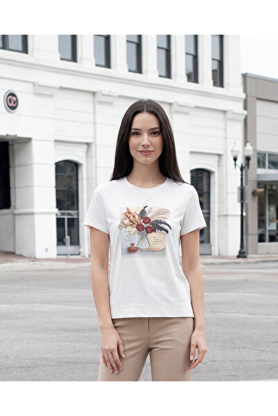 REDTAG Women White Applique T-Shirt