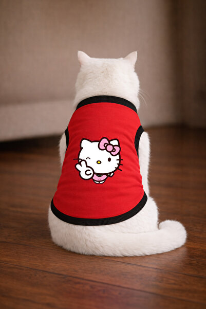 petite pati تيشيرت أحمر مطبوع عليه Hello K3 مقاس S للقطط (100% قطن ممشط)