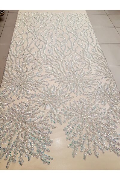 Safir Kumaş Abiyelik Top Sonu 1 Metre Kalmış Taş İşlemeli Danteller
