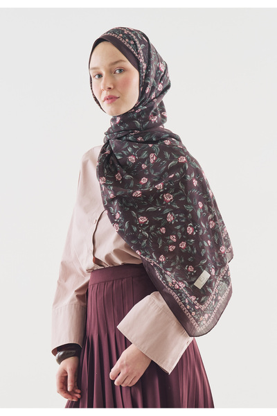 Fresh Leana Patterned Cotton Viscose Shawl Mürdüm