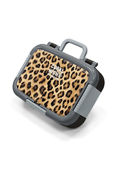 Coral High Παιδικό καφέ κουτί φαγητού από ανοξείδωτο ατσάλι με σχέδιο λεοπάρδ...
