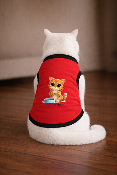 petite pati تيشيرت أحمر مطبوع عليه قطة من Onemore مقاس L (100% قطن ممشط)