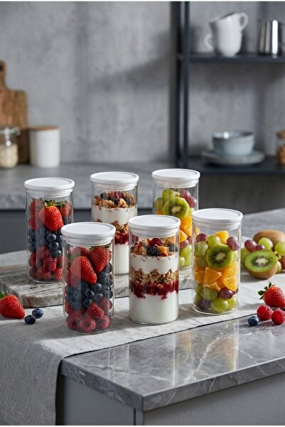 ZURİ DESİGN Glass Storage Jar with Vacuum White Lid Dry Food Storage Containe...
