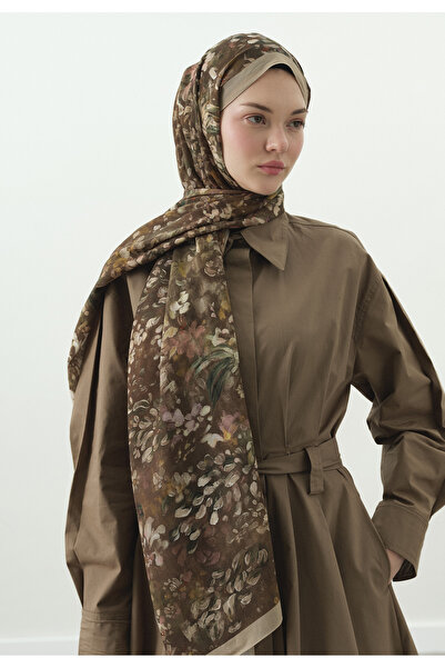 Fresh Dark Beauty Patterned Cotton Viscose Shawl Milk Brown