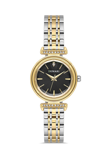 DEMARİ ساعة يد نسائية كوارتز ذهبية بسوار فولاذي وتفاصيل حجرية ومينا ذهبي وعلب...