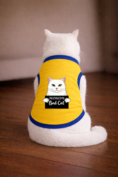 petite pati تي شيرت Yellow Wanted Van مطبوع عليه صورة قطة مقاس S (100% قطن ممشط)