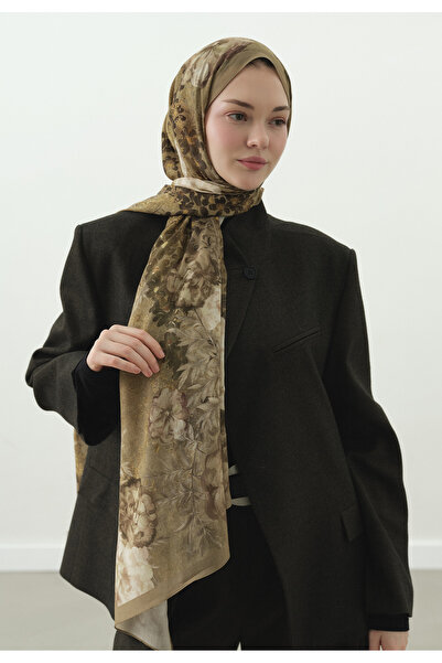 Fresh Soft Hibiscus Patterned Cotton Viscose Shawl Çağla