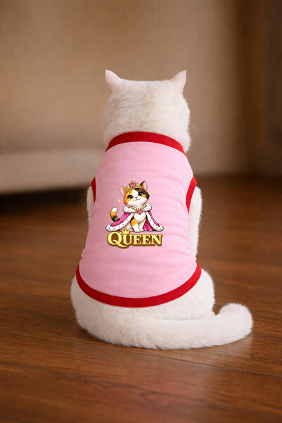 petite pati تيشيرت للقطط مطبوع عليه Pink Queen Cat مقاس 2XL (100% قطن ممشط)