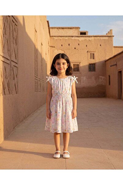 REDTAG Girls White Floral Lurex Printed Dress