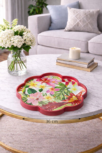 Zucci Home 36 cm Floral Patterned Glass Decorative Tray |   Mediterranean Bre...