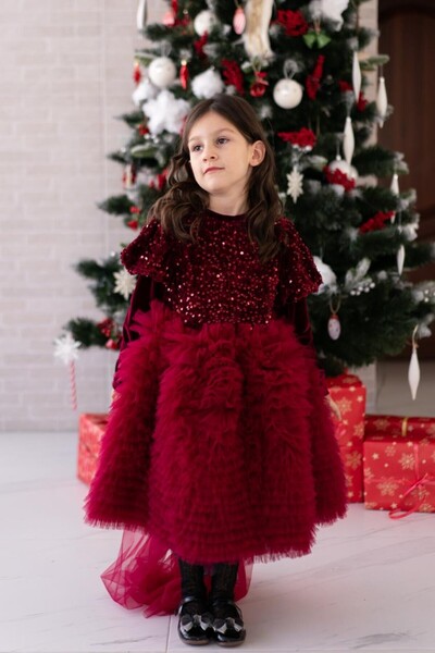 Printesasofy Amelia Red Dress with Sequins and Bow for Events