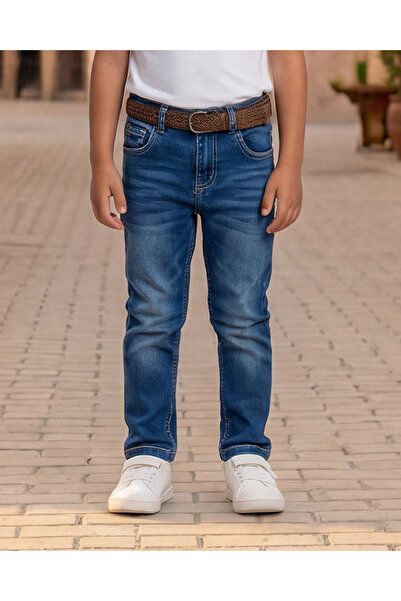 REDTAG Boys Blue Viscose Belted 5 Pcoket Jeans