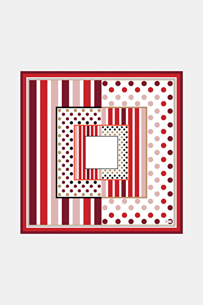 Vakko KIRMIZI GEOMETRİK DESENLİ TWİLL EŞARP