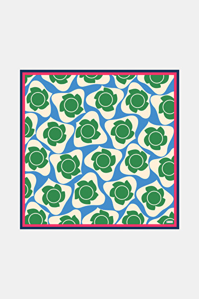 Vakko MAVİ ÇİÇEK DESENLİ TWİLL EŞARP