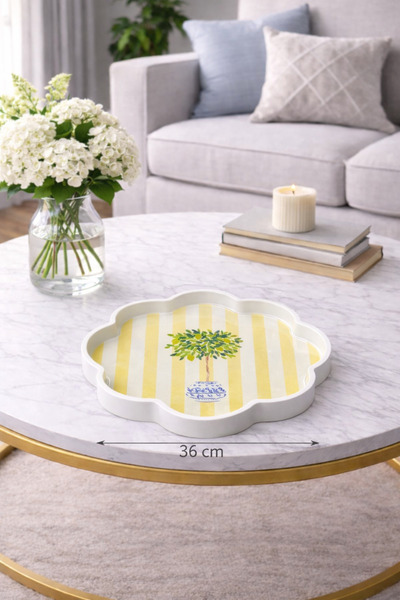 Zucci Home 36 cm Floral Patterned Glass Decorative Tray |   Mediterranean Bre...