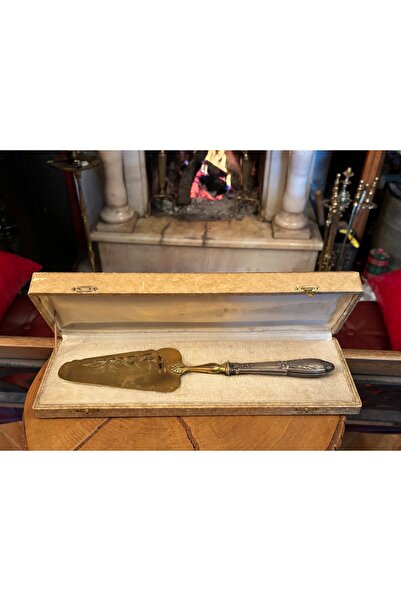 tayfuntufan antika koleksiyon English Silver Handle Gold-Plated Serving Spatu...