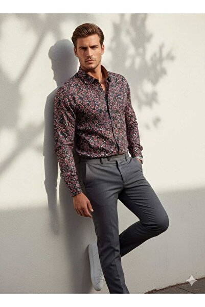 Louis Fabel Colorful Floral Patterned Long Sleeve Men's Shirt