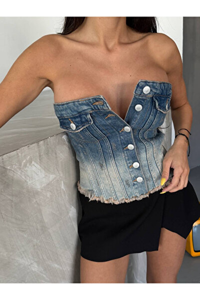 HerTon Γυναικείο 100% βαμβακερό τζιν μπουστάκι – Μοντέρνο κροπ τοπ χωρίς τιρά...