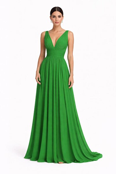 CHEVALIER FASHION Women’s Elegant Maxi Evening Dress with V-Neckline, Sleevel...