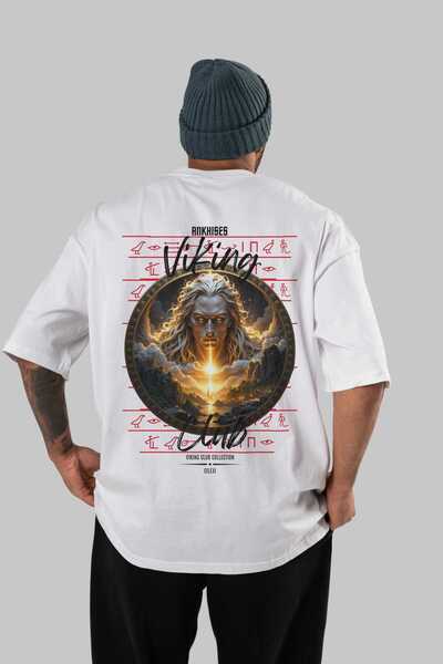 Ankhises Tricou Viking Mythology 15 cu imprimeu pe spate, alb, supradimension...