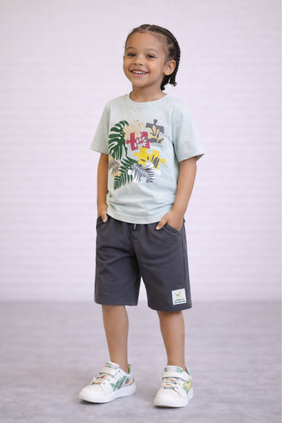 Victor and Jane Boys’ 2-Piece Set – Tropical Graphic T-Shirt & Bermuda Shorts