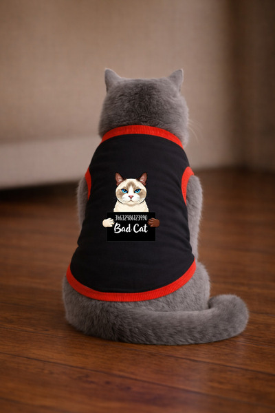 petite pati تي شيرت أسود مطبوع عليه قطة من Black Wanted Siyam مقاس L (100% قط...