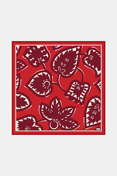 Vakko KIRMIZI ÇİÇEK DESENLİ TWİLL EŞARP