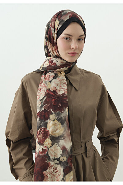 Fresh Rose Breeze Patterned Cotton Viscose Shawl Black
