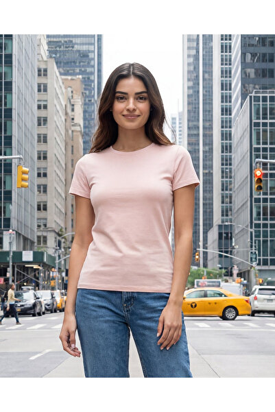 REDTAG تيشيرت نسائي قصير الأكمام برقبة دائرية باللون الموف